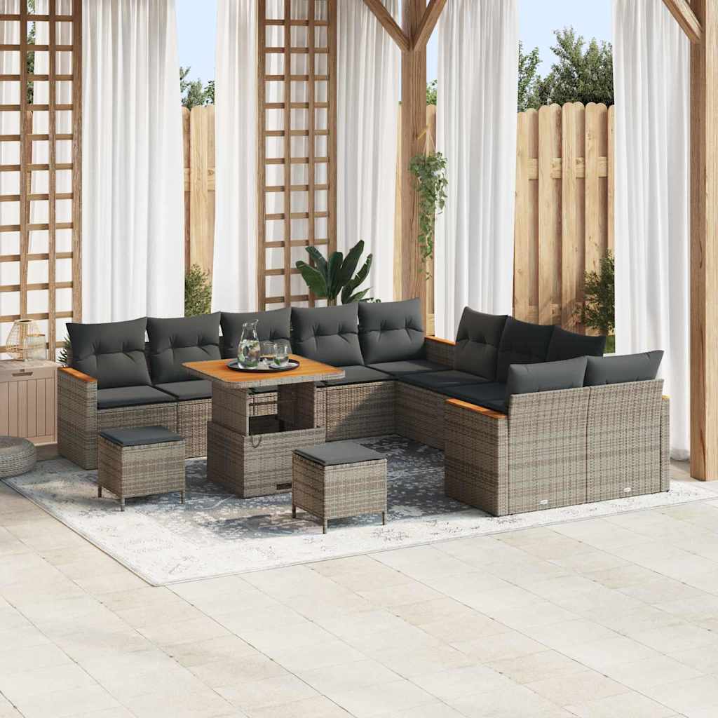 vidaXL Tuinbank Set met kussen 13 pcs Zwart poly rattan