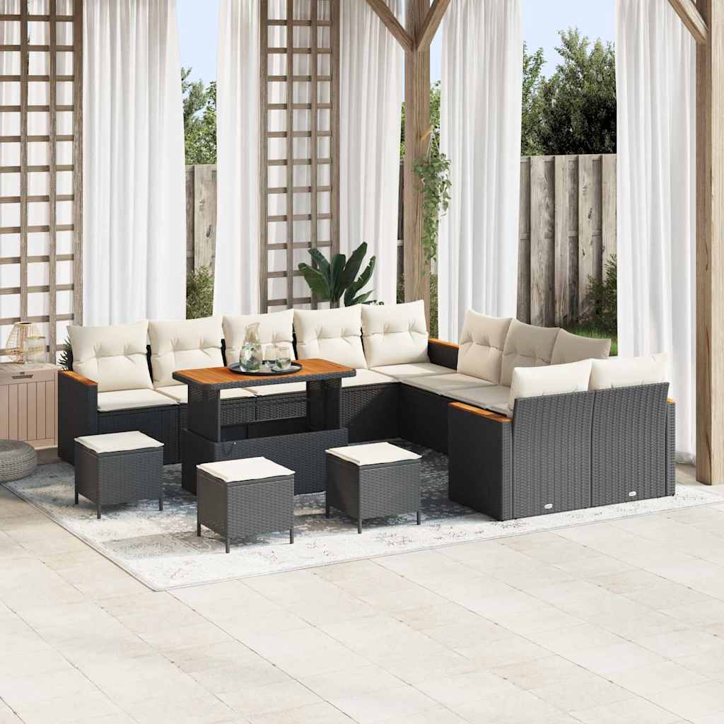 vidaXL Tuinbank Set met kussen 13 pcs Zwart poly rattan