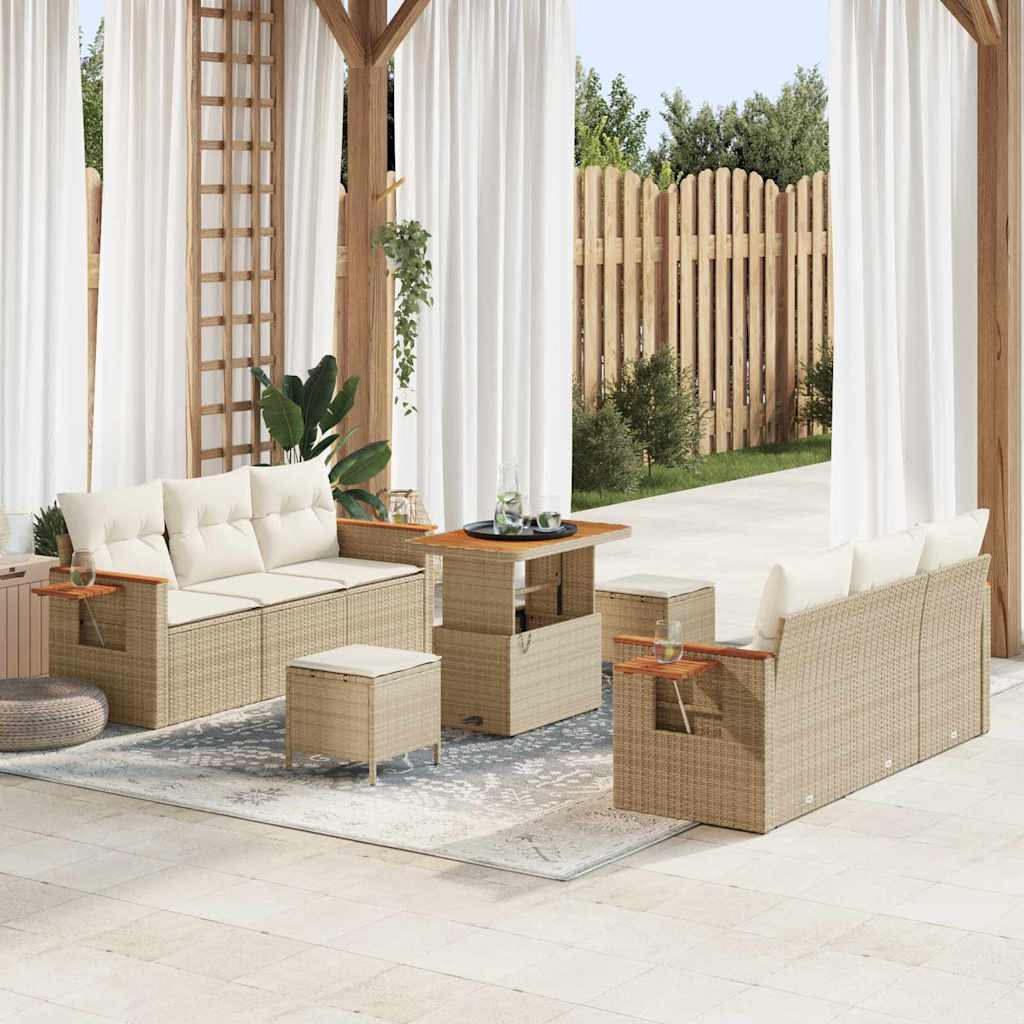 vidaXL Tuinbank Set met kussen 11 pcs Zwart poly rattan