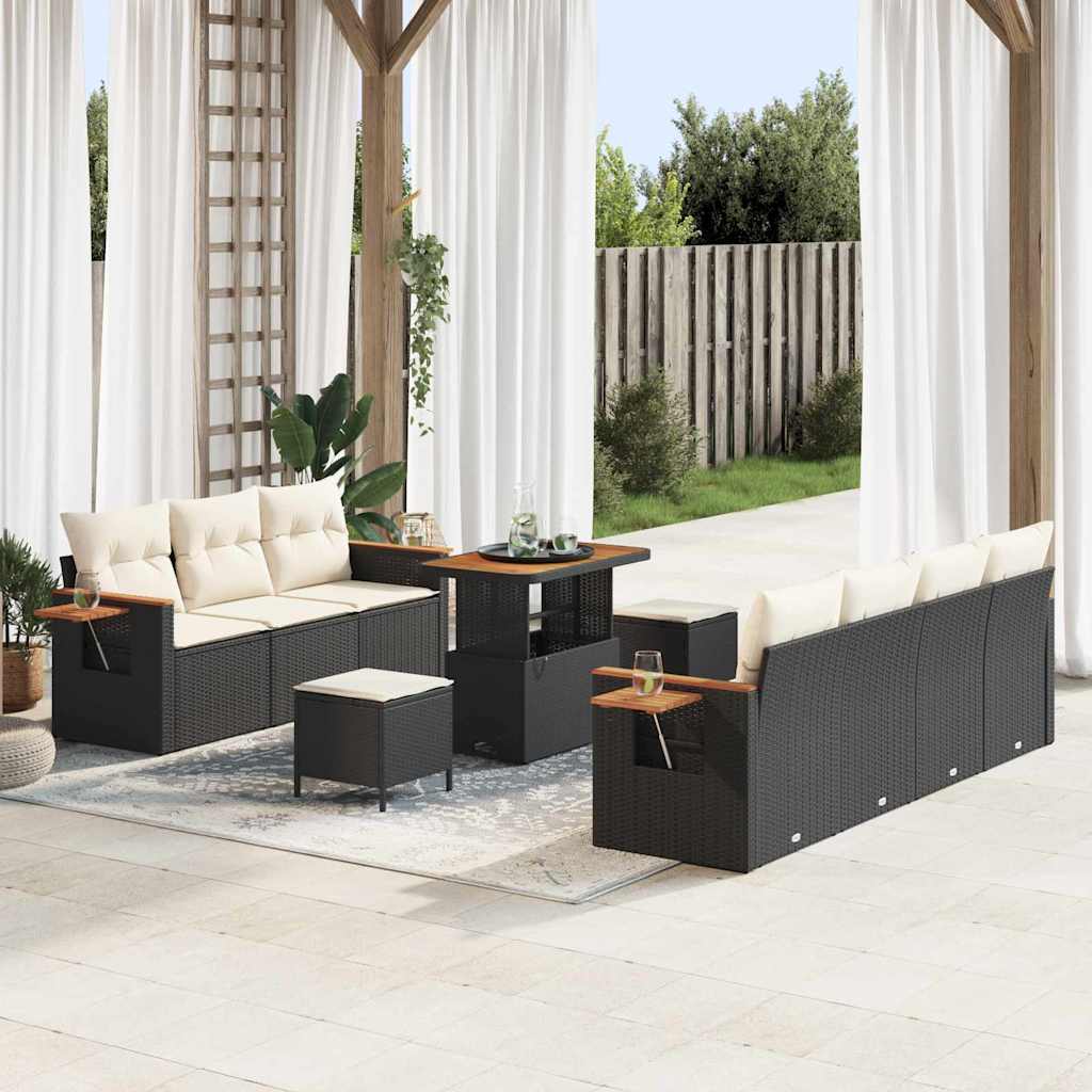 vidaXL Tuinbank Set met kussen 13 pcs Zwart poly rattan