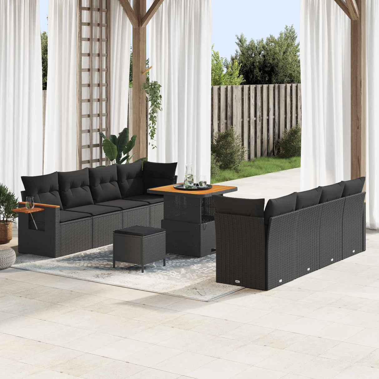 vidaXL Tuinbank Set met kussen 12 pcs Zwart poly rattan