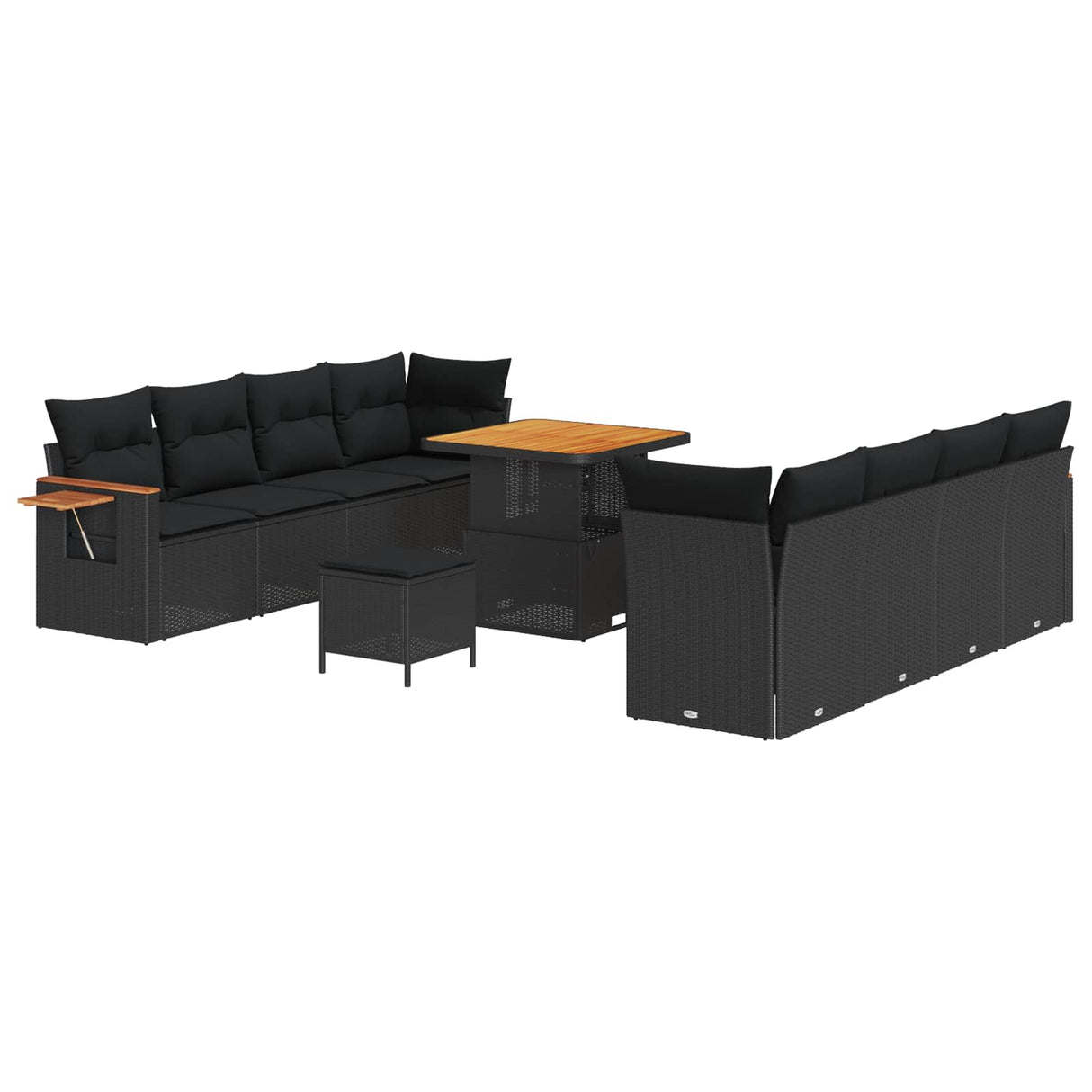 vidaXL Tuinbank Set met kussen 12 pcs Zwart poly rattan