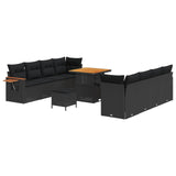 vidaXL Tuinbank Set met kussen 12 pcs Zwart poly rattan