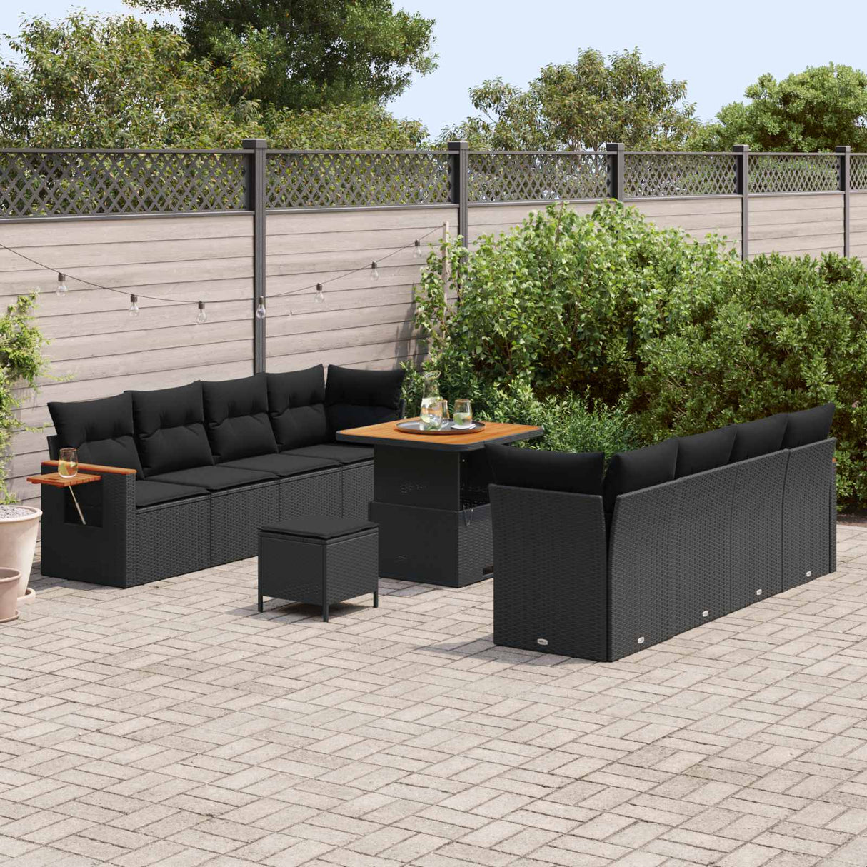 vidaXL Tuinbank Set met kussen 12 pcs Zwart poly rattan