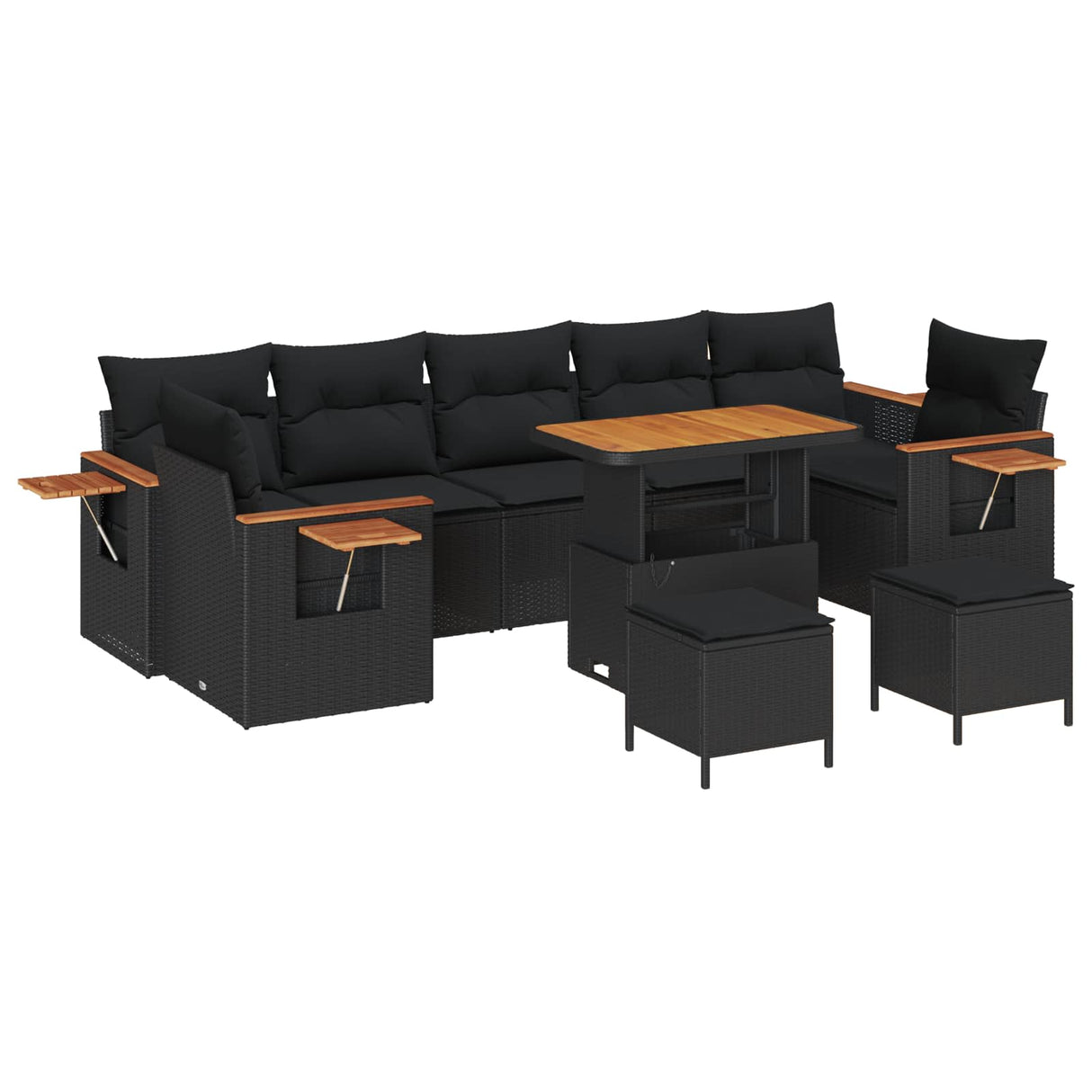 vidaXL Tuinbank Set met kussen 13 pcs Zwart poly rattan