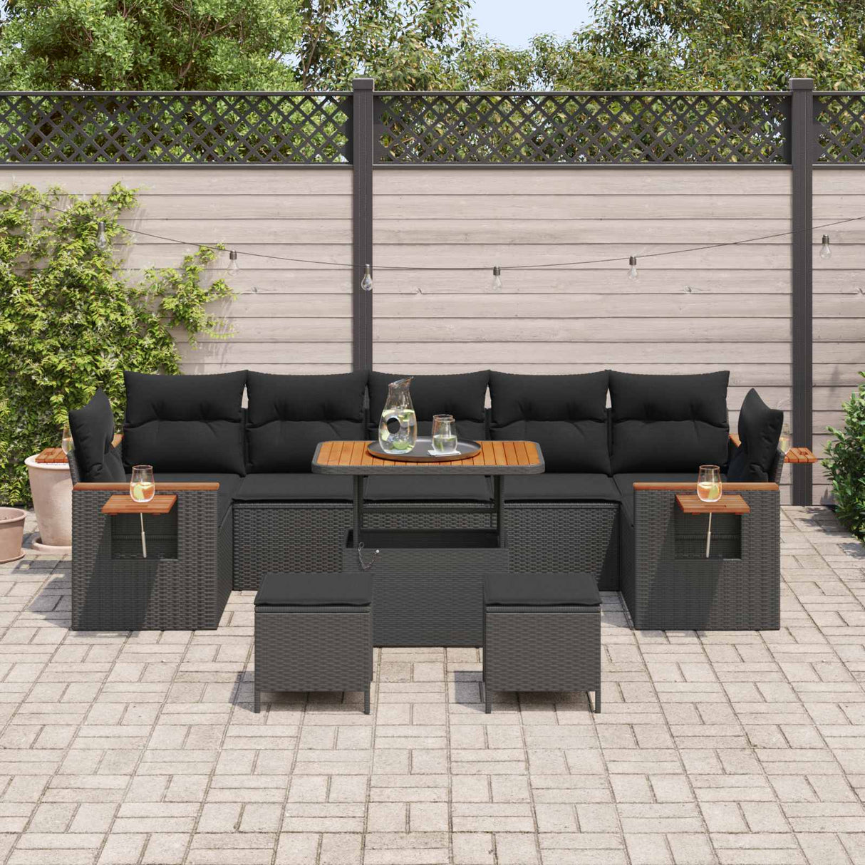vidaXL Tuinbank Set met kussen 13 pcs Zwart poly rattan