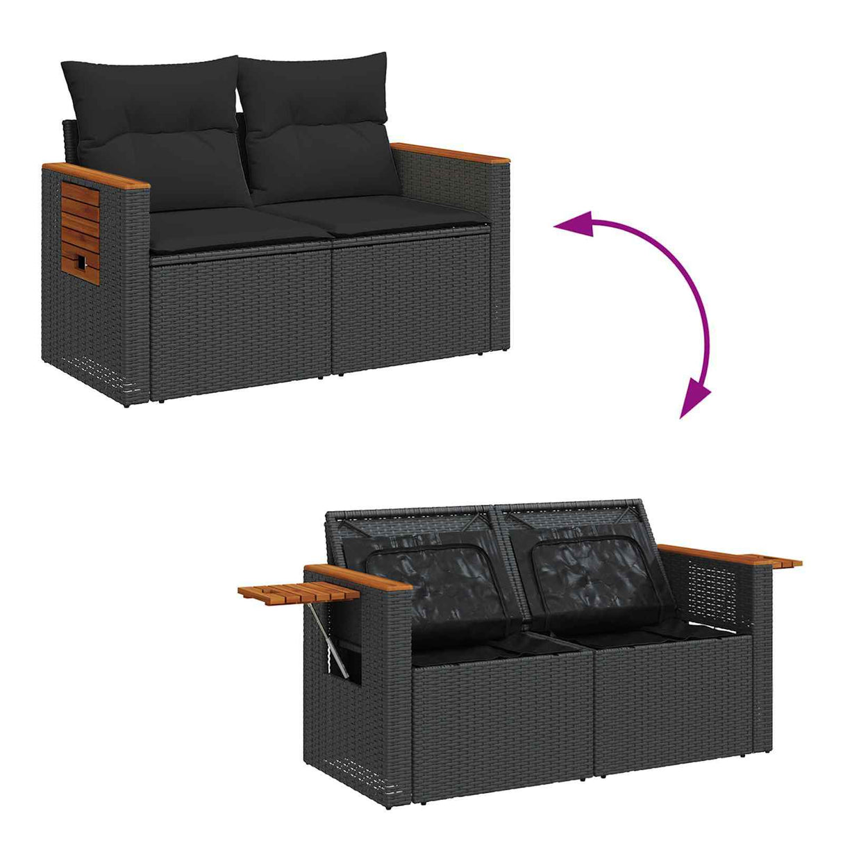 vidaXL Tuinbank Set met kussen 9 pcs Zwart poly rattan