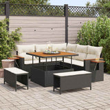 vidaXL Tuinbank Set met kussen 9 pcs Zwart poly rattan