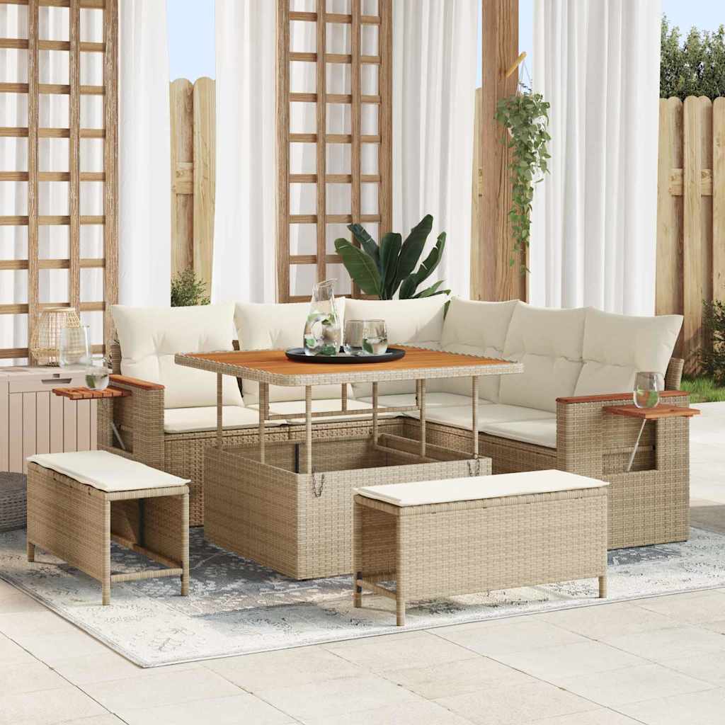 vidaXL Tuinbank Set met kussen 9 pcs Zwart poly rattan