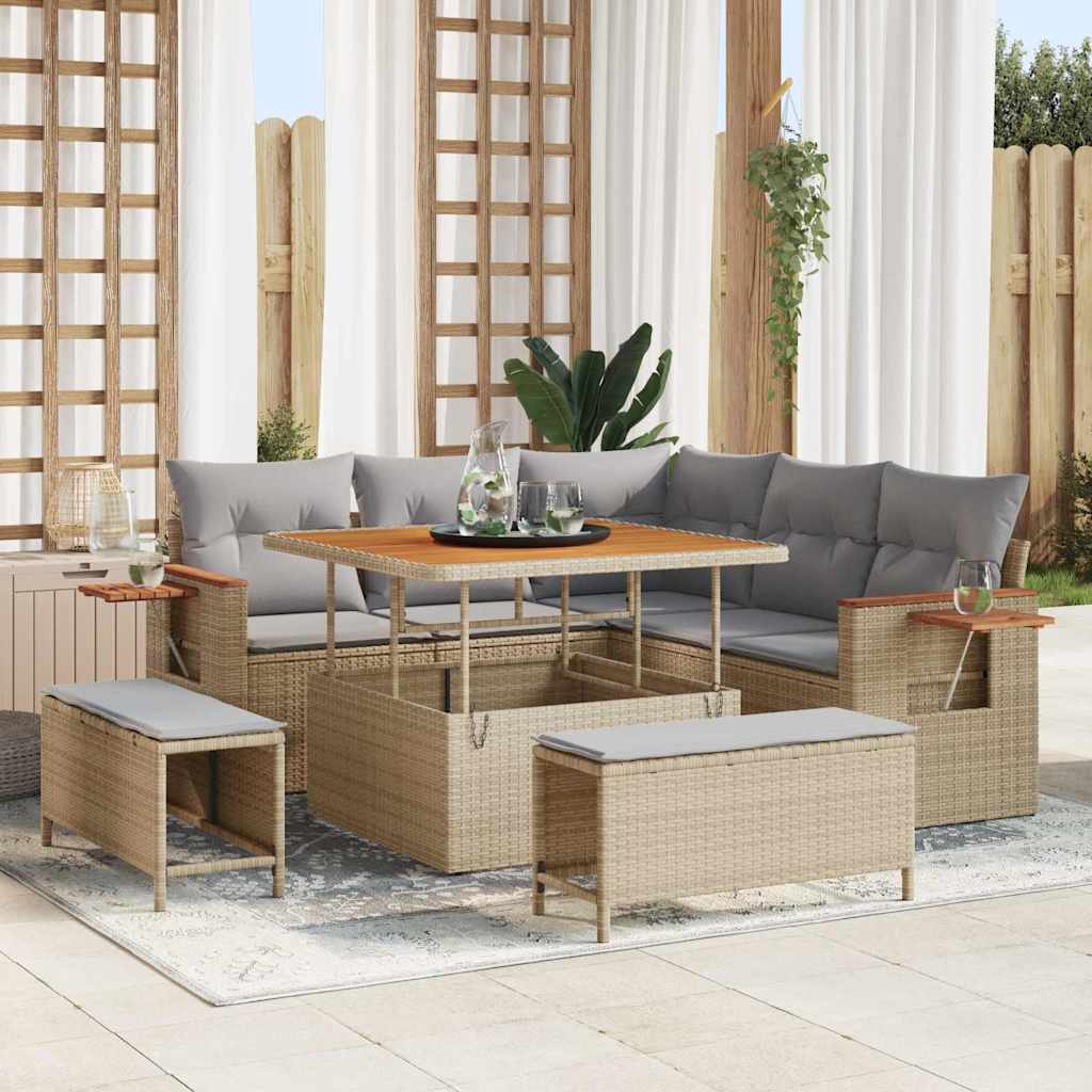 vidaXL Tuinbank Set met kussen 9 pcs Zwart poly rattan