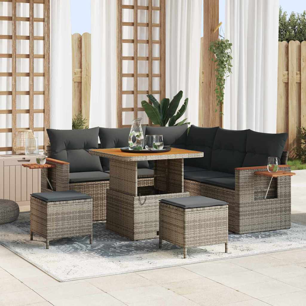 vidaXL Tuinbank Set met kussen 9 pcs Zwart poly rattan