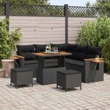vidaXL Tuinbank Set met kussen 9 pcs Zwart poly rattan
