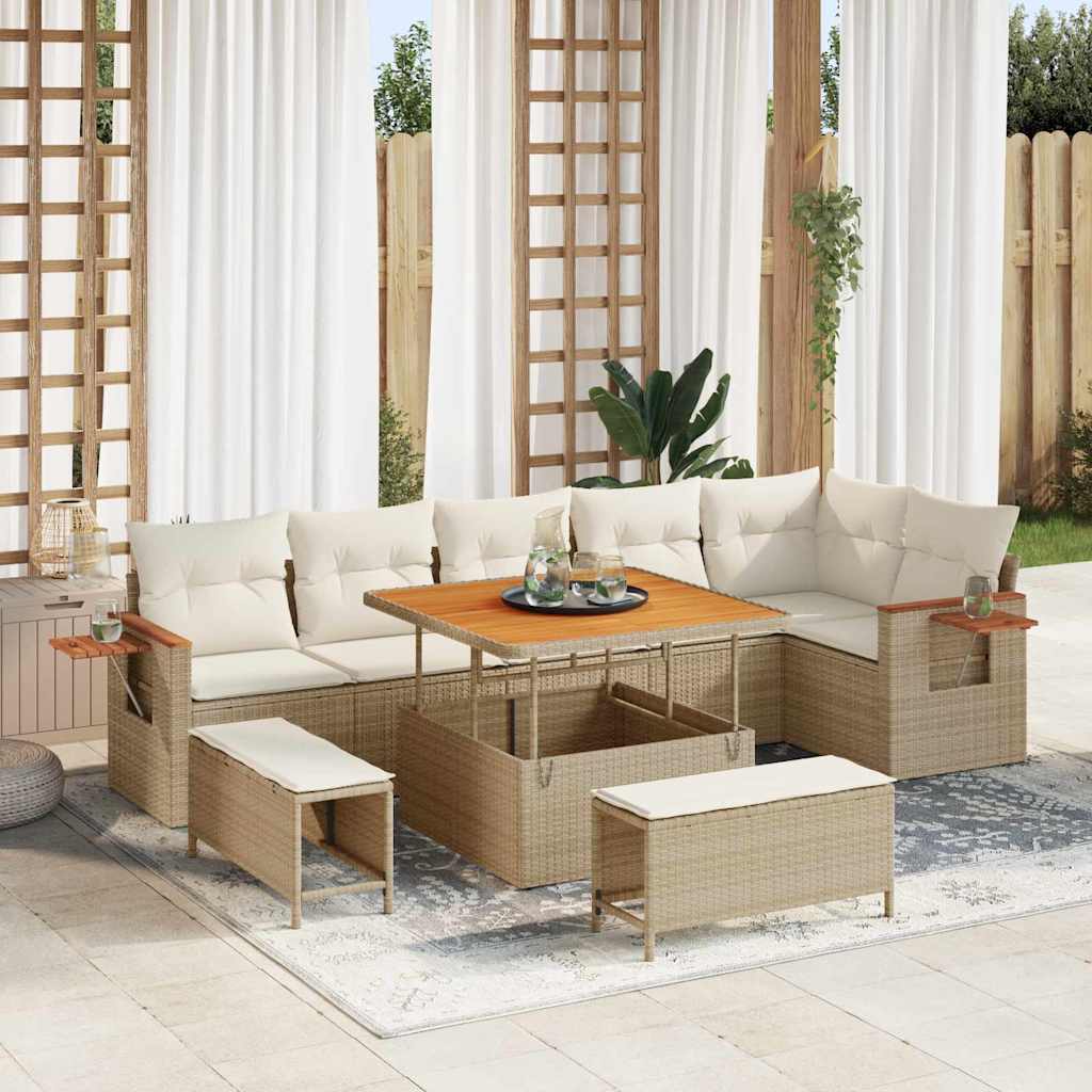 vidaXL Tuinbank Set met kussen 11 pcs Zwart poly rattan