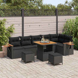 vidaXL Tuinbank Set met kussen 11 pcs Zwart poly rattan