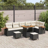 vidaXL Tuinbank Set met kussen 11 pcs Zwart poly rattan
