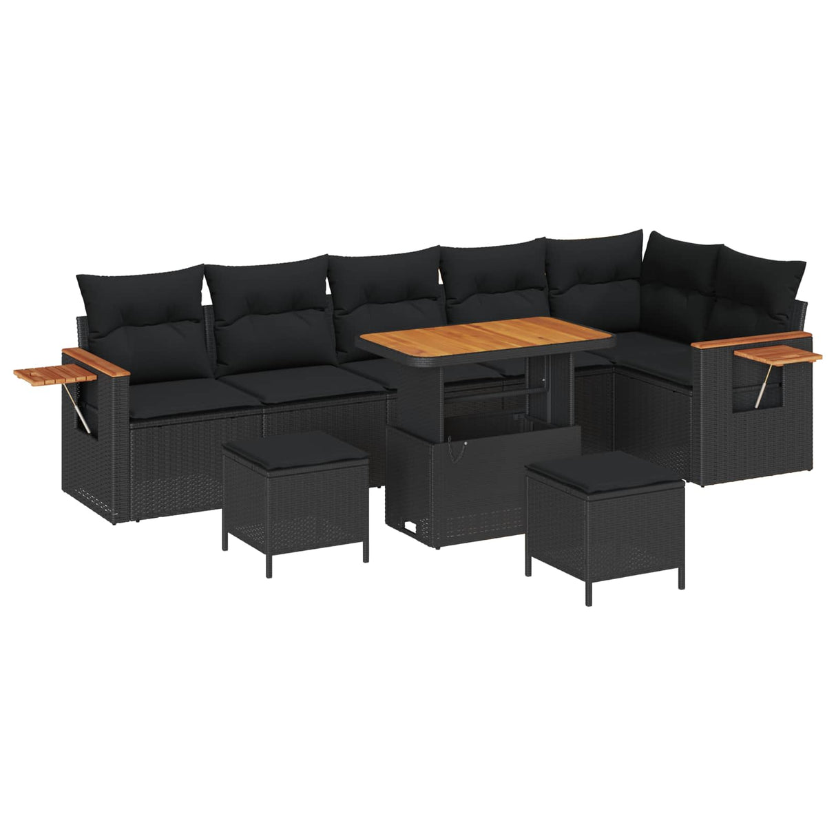 vidaXL Tuinbank Set met kussen 11 pcs Zwart poly rattan