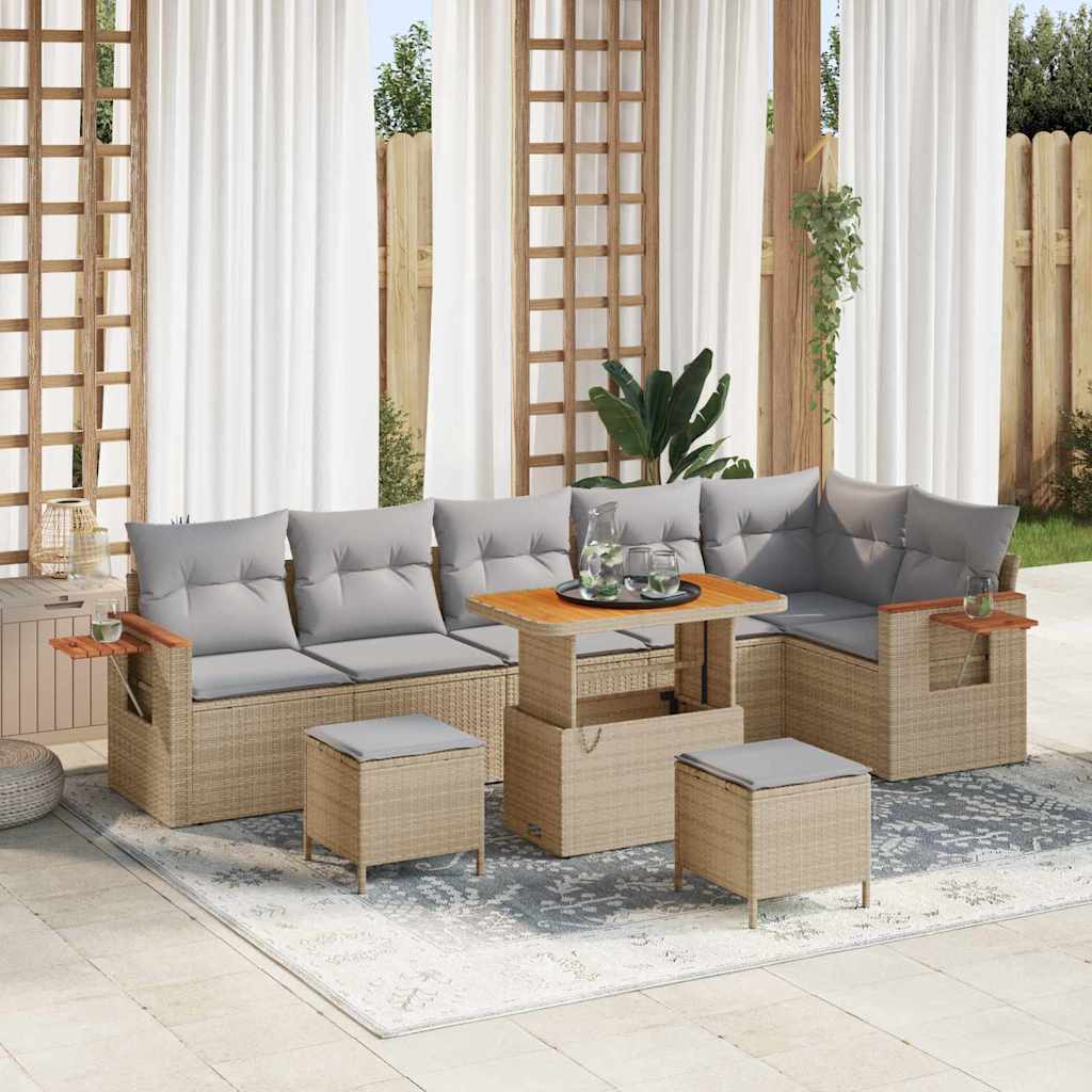 vidaXL Tuinbank Set met kussen 11 pcs Zwart poly rattan