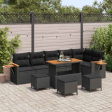 vidaXL Tuinbank Set met kussen 11 pcs Zwart poly rattan