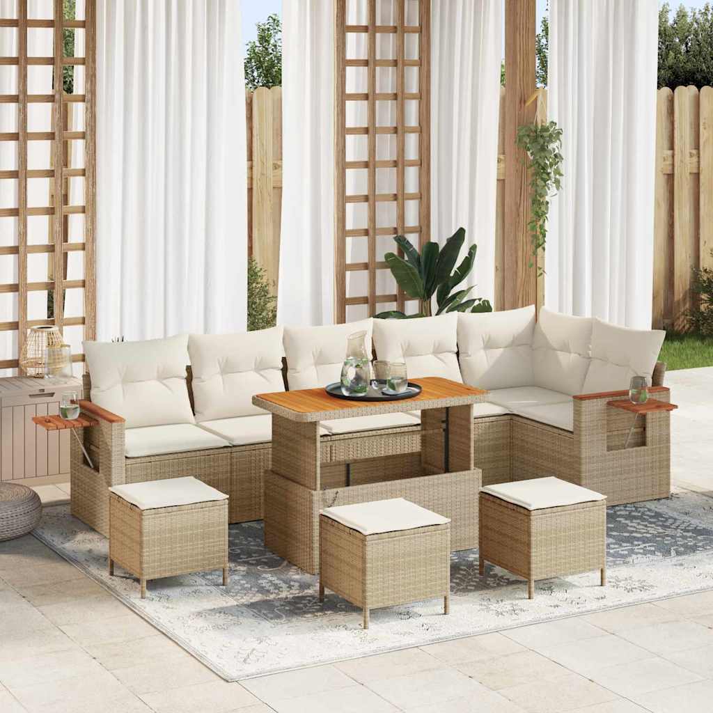 vidaXL Tuinbank Set met kussen 11 pcs Zwart poly rattan