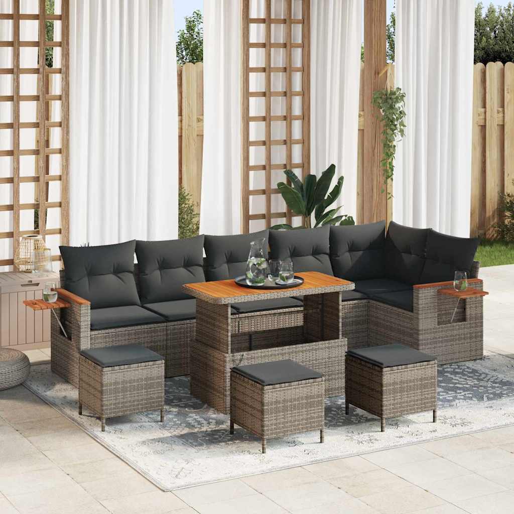 vidaXL Tuinbank Set met kussen 11 pcs Zwart poly rattan