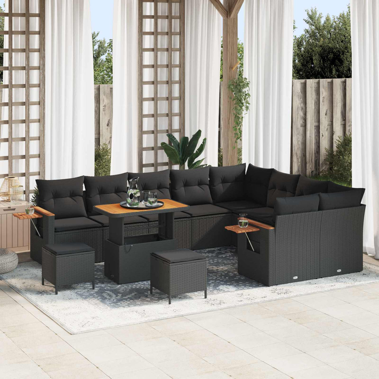 vidaXL Tuinbank Set met kussen 13 pcs Zwart poly rattan