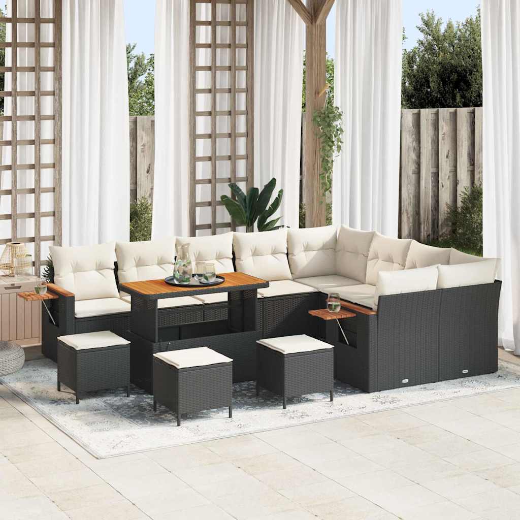 vidaXL Tuinbank Set met kussen 13 pcs Zwart poly rattan