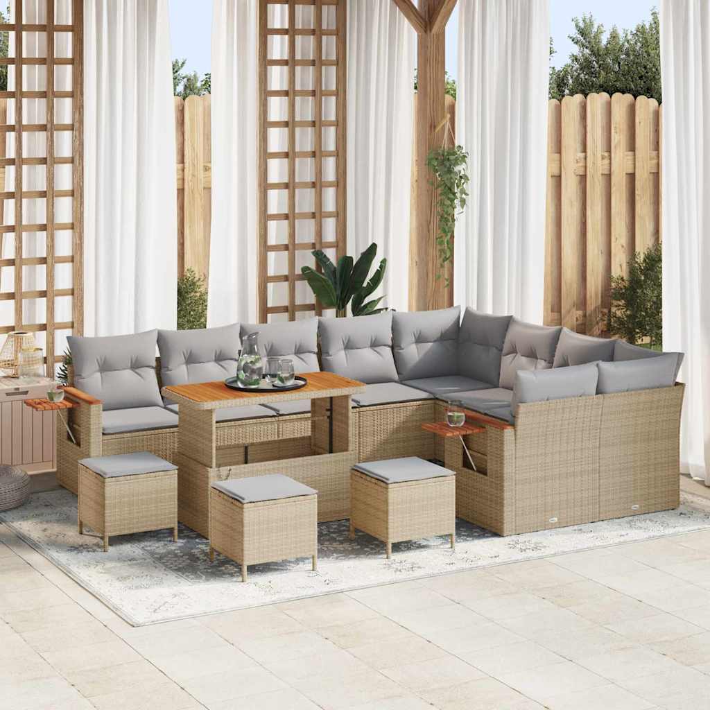vidaXL Tuinbank Set met kussen 13 pcs Zwart poly rattan