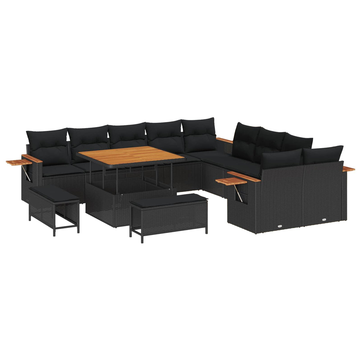 vidaXL Tuinbank Set met kussen 17 pcs Zwart poly rattan