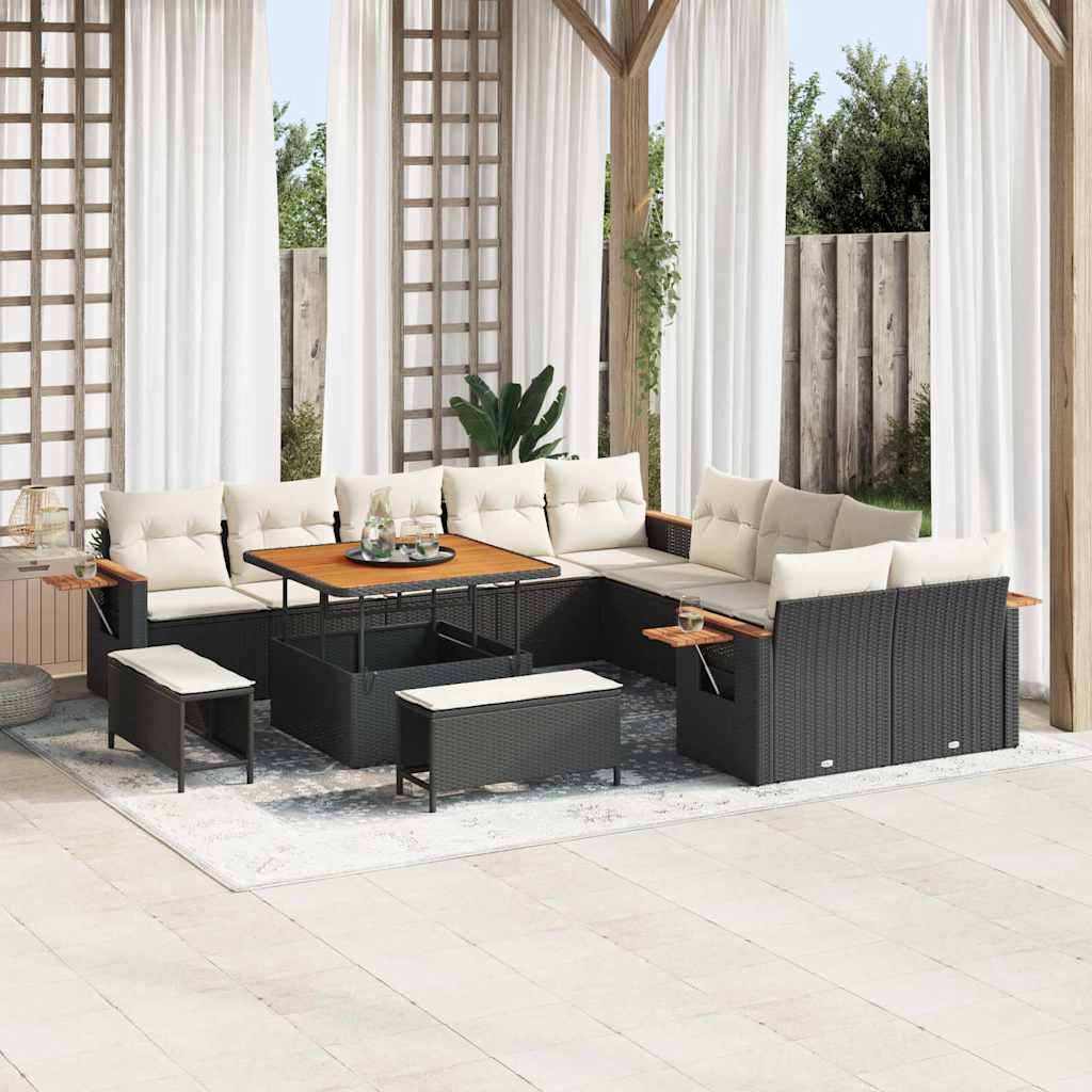 vidaXL Tuinbank Set met kussen 17 pcs Zwart poly rattan