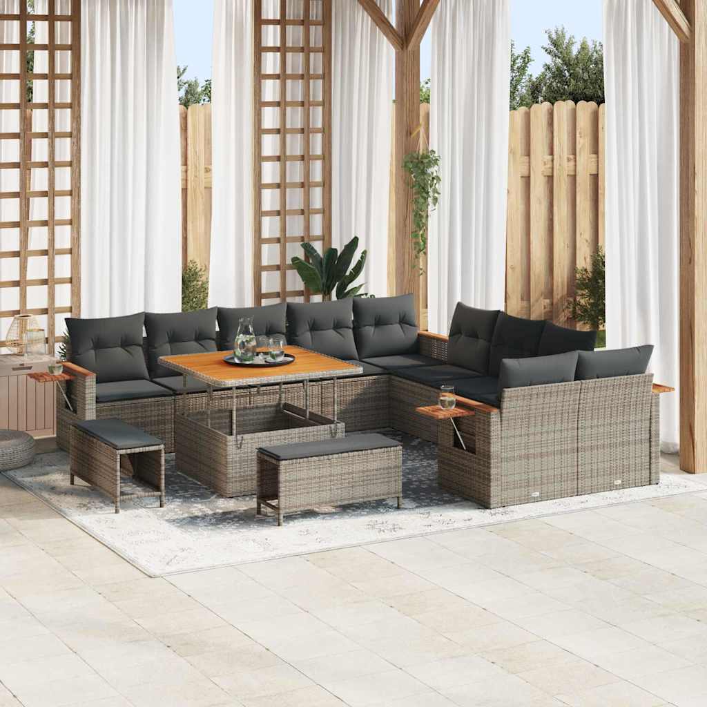 vidaXL Tuinbank Set met kussen 17 pcs Zwart poly rattan