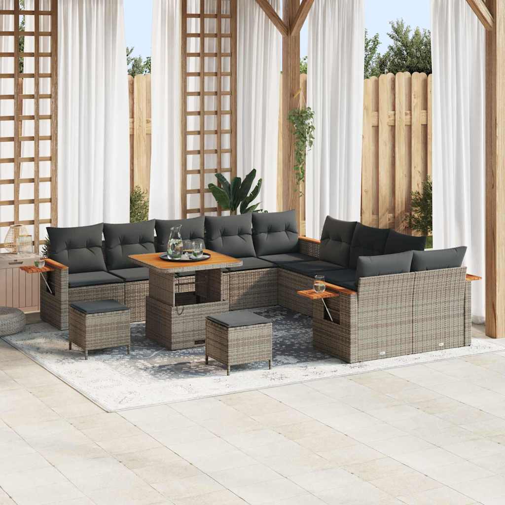 vidaXL Tuinbank Set met kussen 17 pcs Zwart poly rattan