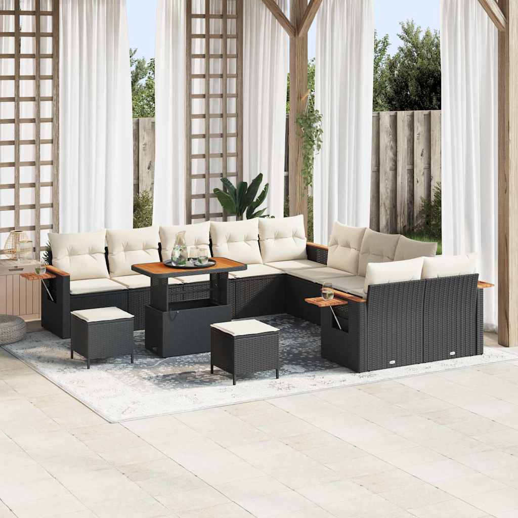 vidaXL Tuinbank Set met kussen 17 pcs Zwart poly rattan