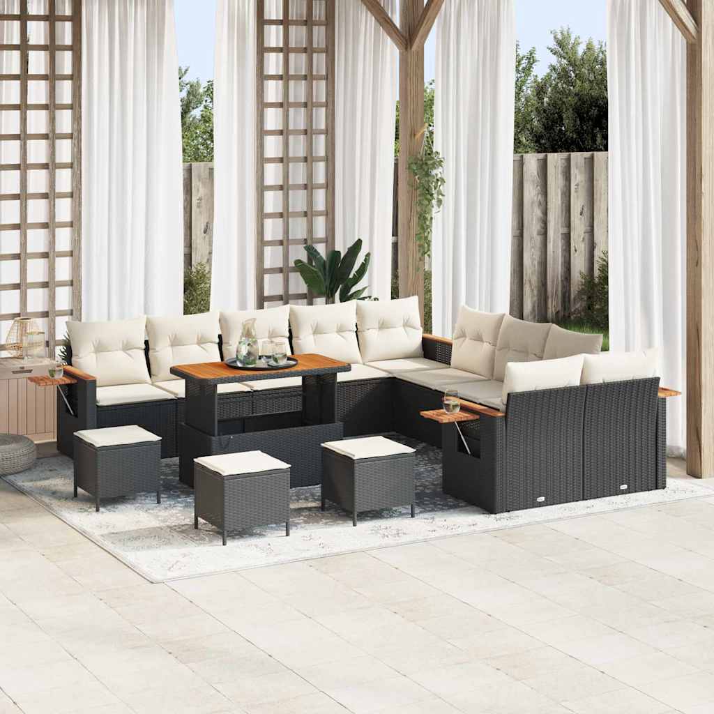 vidaXL Tuinbank Set met kussen 17 pcs Zwart poly rattan