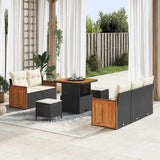 vidaXL Tuinbank Set met kussen 10 pcs Zwart poly rattan
