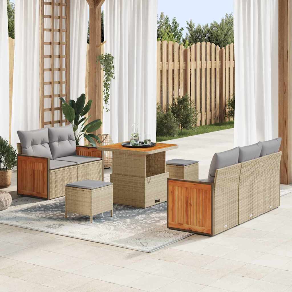 vidaXL Tuinbank Set met kussen 10 pcs Zwart poly rattan