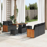 vidaXL Tuinbank Set met kussen 10 pcs Zwart poly rattan