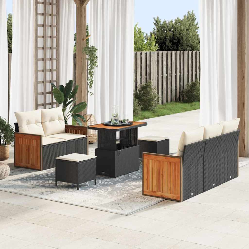 vidaXL Tuinbank Set met kussen 10 pcs Zwart poly rattan