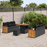 vidaXL Tuinbank Set met kussen 11 pcs Zwart poly rattan