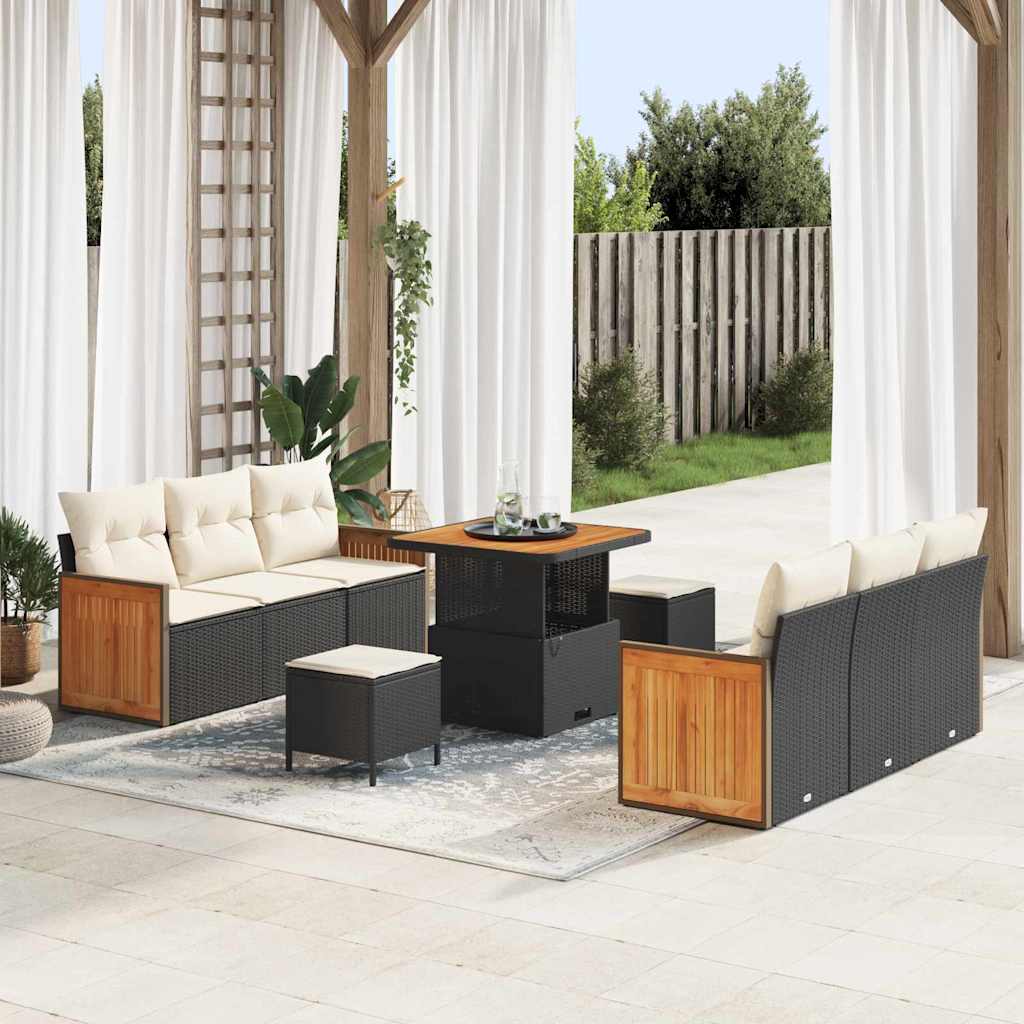 vidaXL Tuinbank Set met kussen 11 pcs Zwart poly rattan
