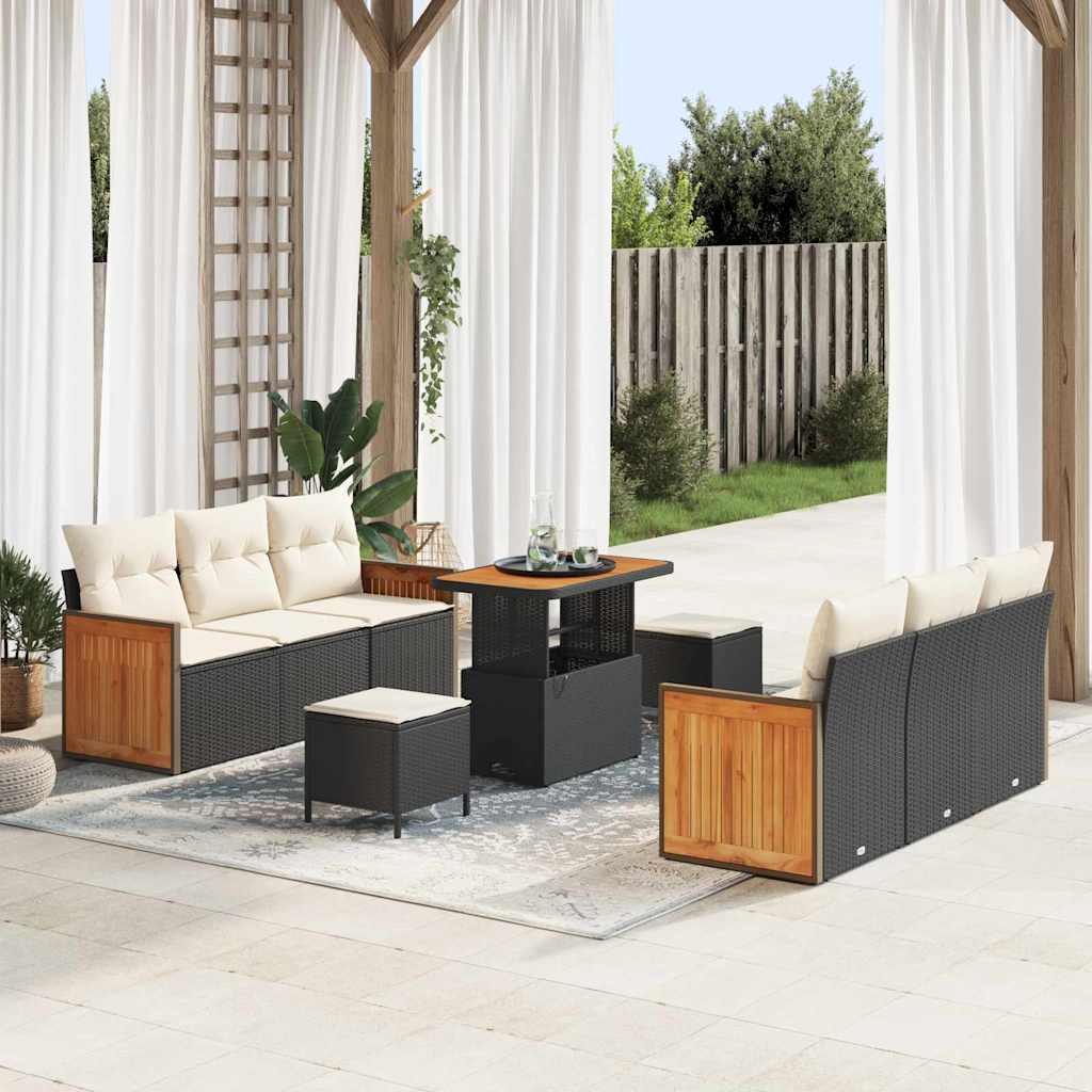 vidaXL Tuinbank Set met kussen 11 pcs Zwart poly rattan