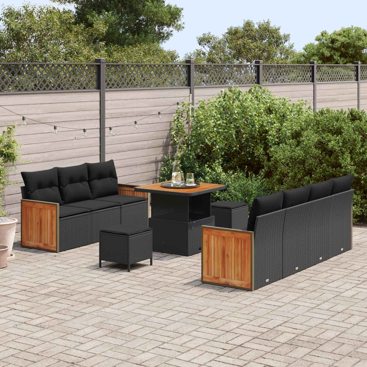 vidaXL Garden Sofa Set with Cushions 13 pcs Black Poly Rattan