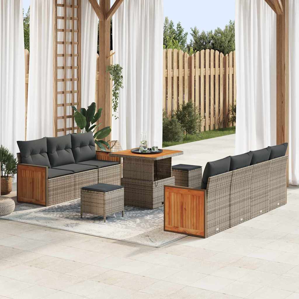 vidaXL Garden Sofa Set with Cushions 13 pcs Black Poly Rattan