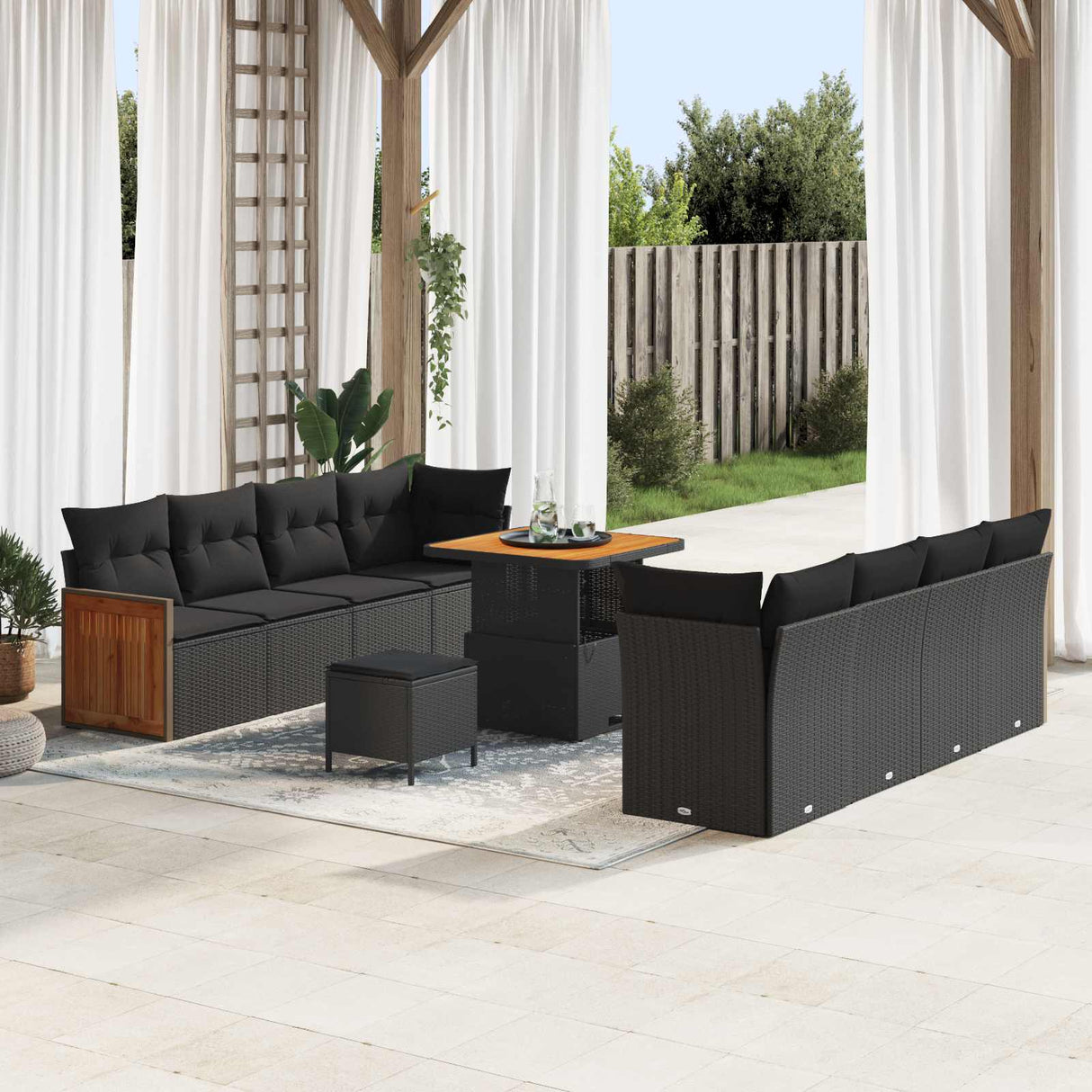 vidaXL Garden Sofa Set with Cushions 12 pcs Black Poly Rattan