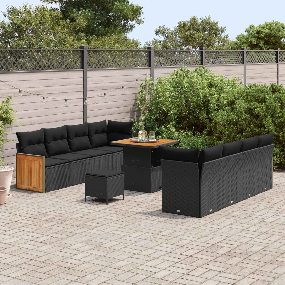 vidaXL Garden Sofa Set with Cushions 12 pcs Black Poly Rattan