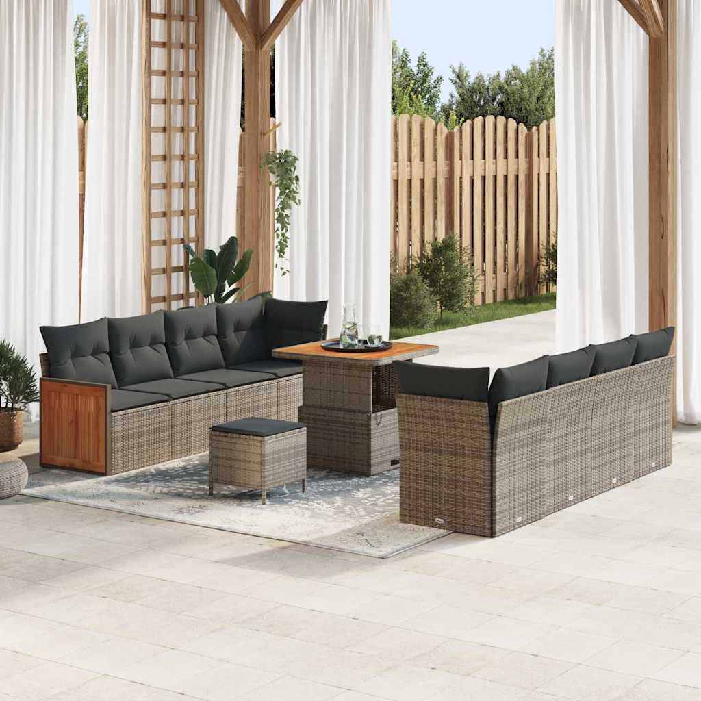 vidaXL Garden Sofa Set with Cushions 12 pcs Black Poly Rattan