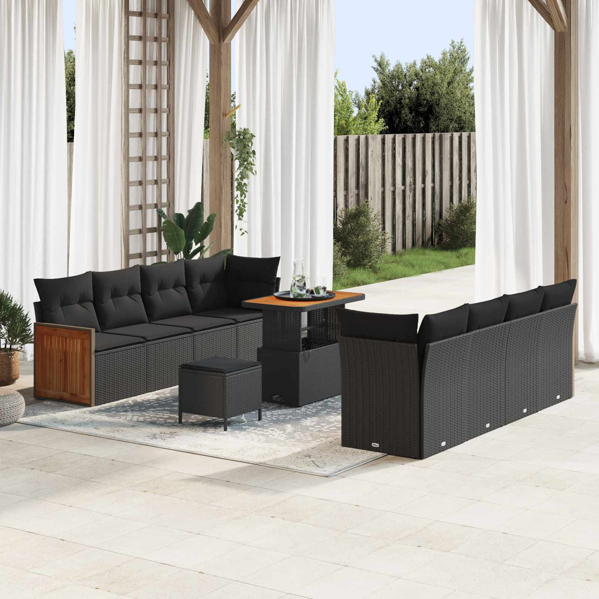 vidaXL Garden Sofa Set with Cushions 12 pcs Black Poly Rattan
