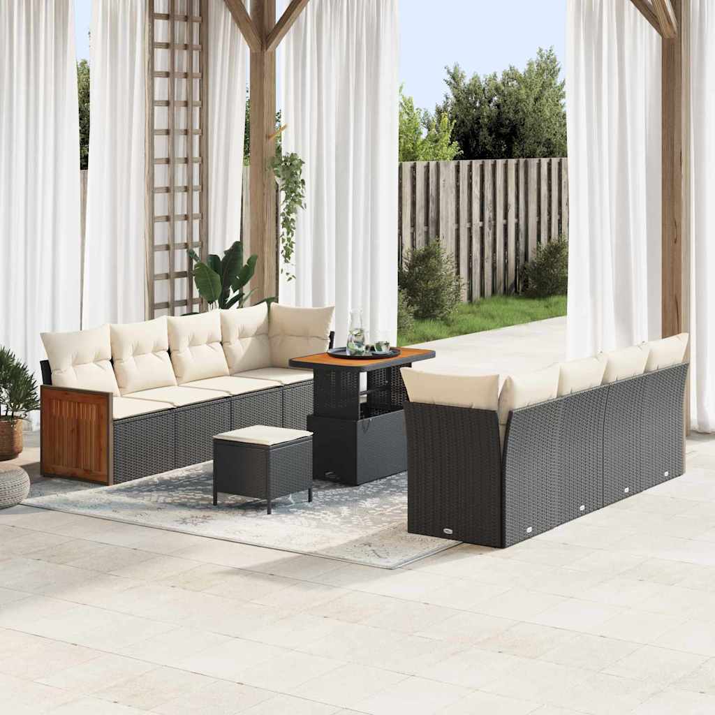 vidaXL Garden Sofa Set with Cushions 12 pcs Black Poly Rattan