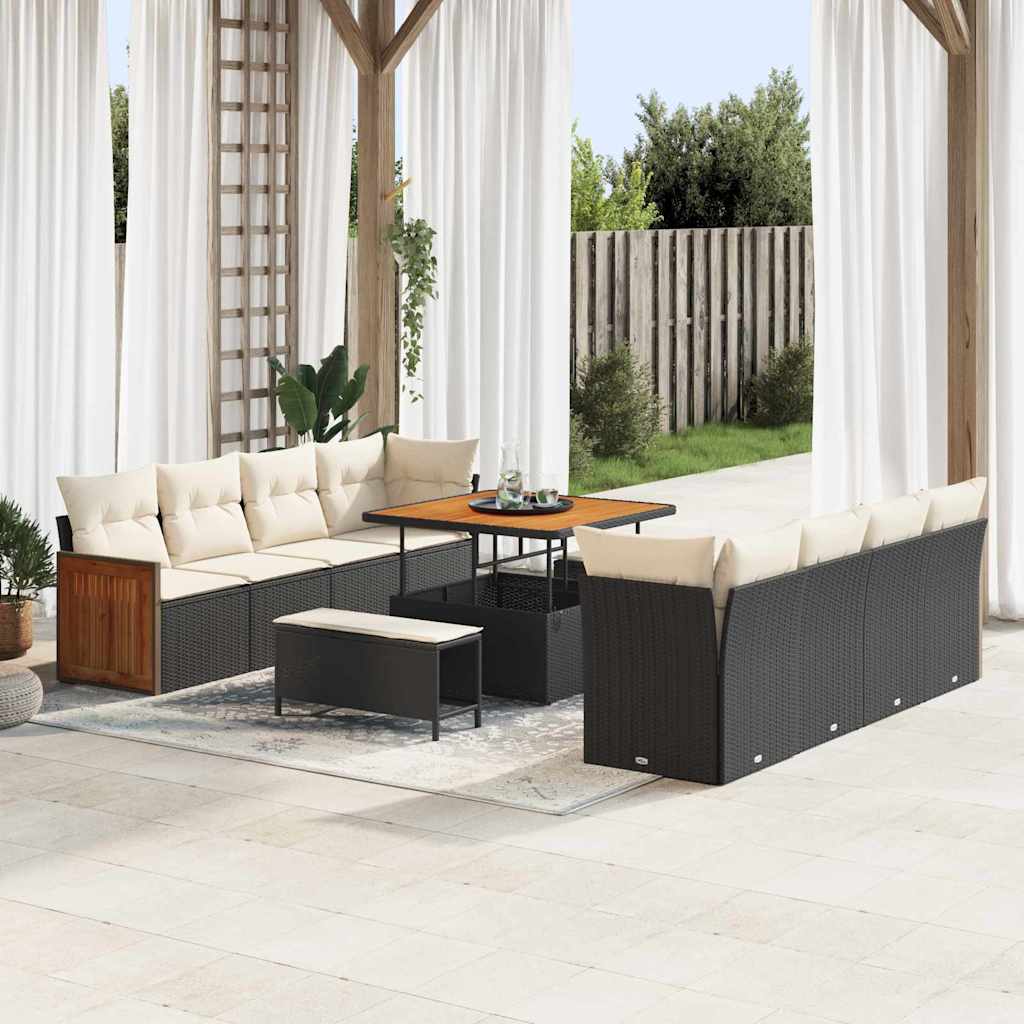 vidaXL Garden Sofa Set with Cushions 12 pcs Black Poly Rattan