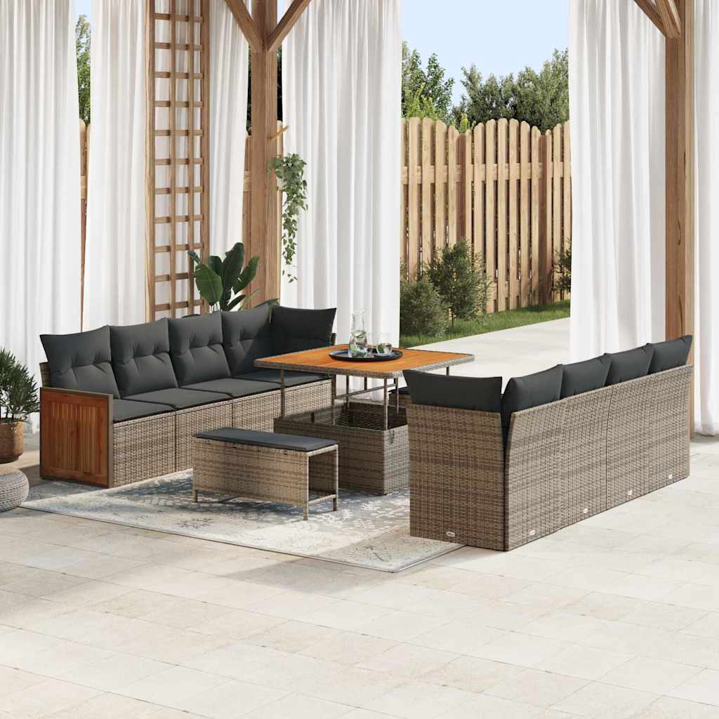 vidaXL Garden Sofa Set with Cushions 12 pcs Black Poly Rattan