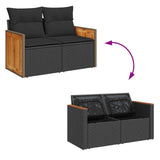 vidaXL Tuinbank Set met kussen 9 pcs Zwart poly rattan